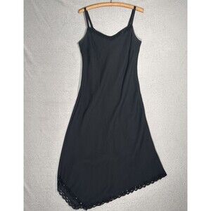 Women's Small Black‎ Satin Slip Dress Asymmetric Romantic Goth Layering Costume